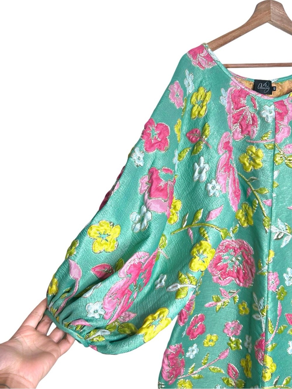 Arianne Elmy Green Good Luck Floral Jacquard Dress Oversized Women’s Size XS - Picture 3 of 9